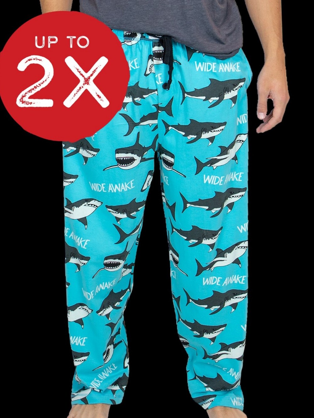 Lazy One Men’s Shark Print Pajama Pants "WIDE AWAKE" Turquoise & Black - Picture 6 of 9